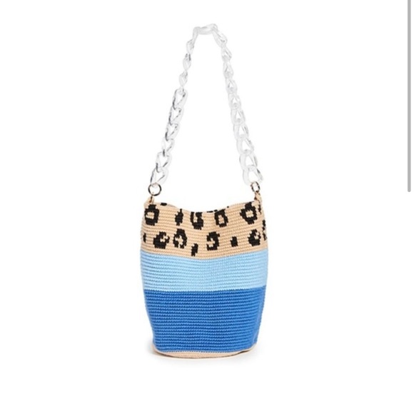 Soraya Hennessy Blue Leopard Midi Bucket Bag - Picture 2 of 9